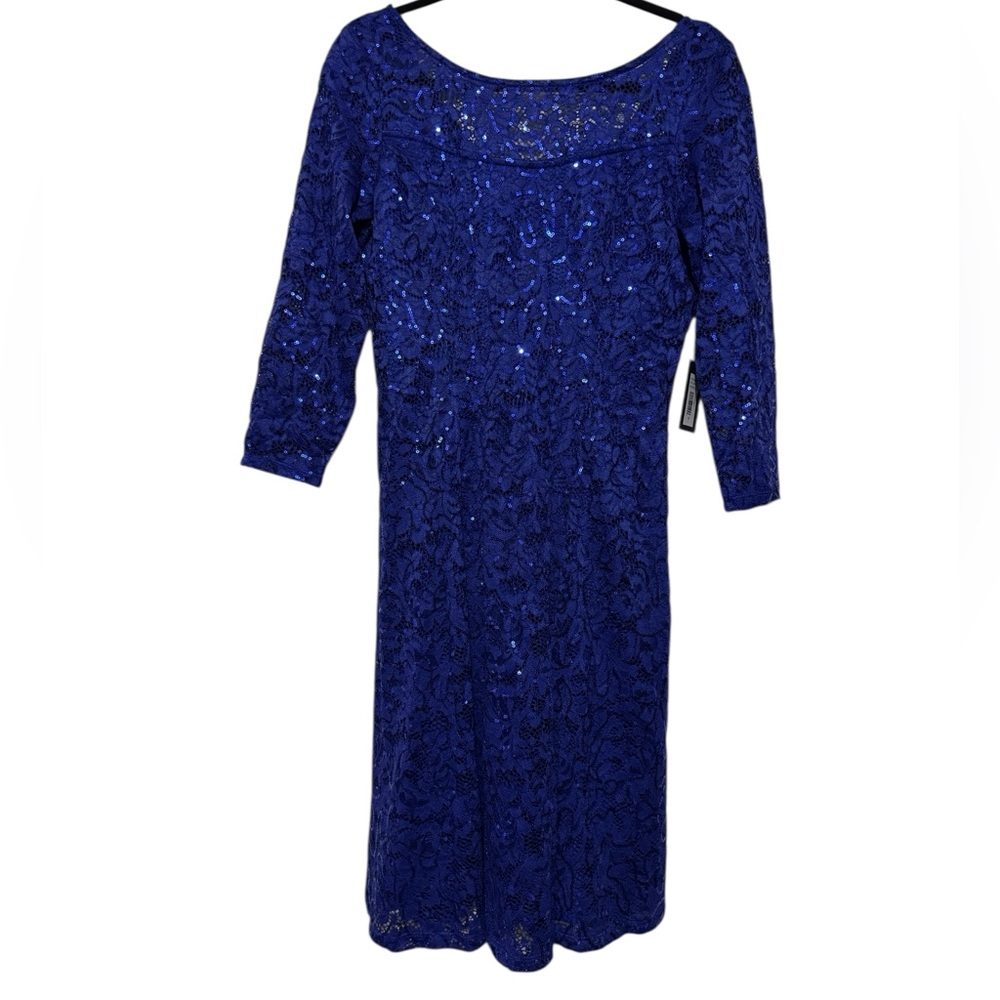 Marina NWT Royal Blue Sequin Lace‎ Long Modest Dress Small Wedding Event Formal